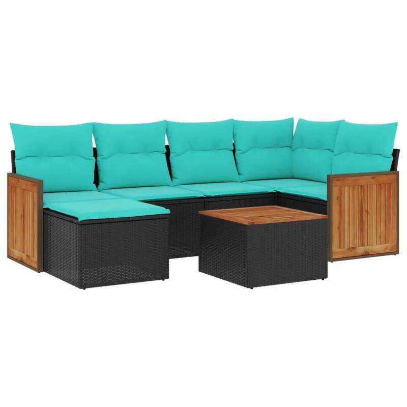 vidaXL 6 Piece Patio Sofa Set with Cushions Black Poly Rattan