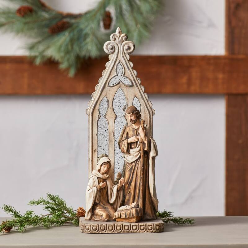 Holy Family with Arch Christmas Tabletop Decoration 19.25" Gold Beige