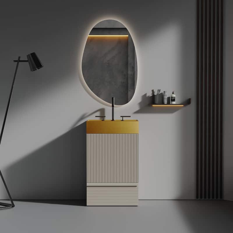 GDFStudio - Gada Stylish 20" Striped Bathroom Vanity with Integrated Stainless Steel Sink and Efficient Storage - Grey - 20"