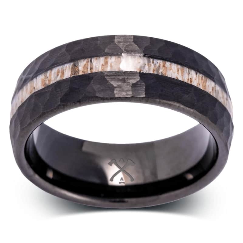 Manly Bands THE FORESTER Tungsten Black Plated with Inlay 8mm Hammered Finish