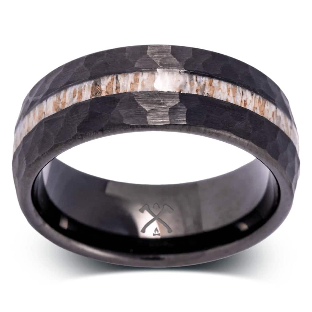 Manly Bands THE FORESTER Tungsten Black Plated with Inlay 8mm Hammered Finish
