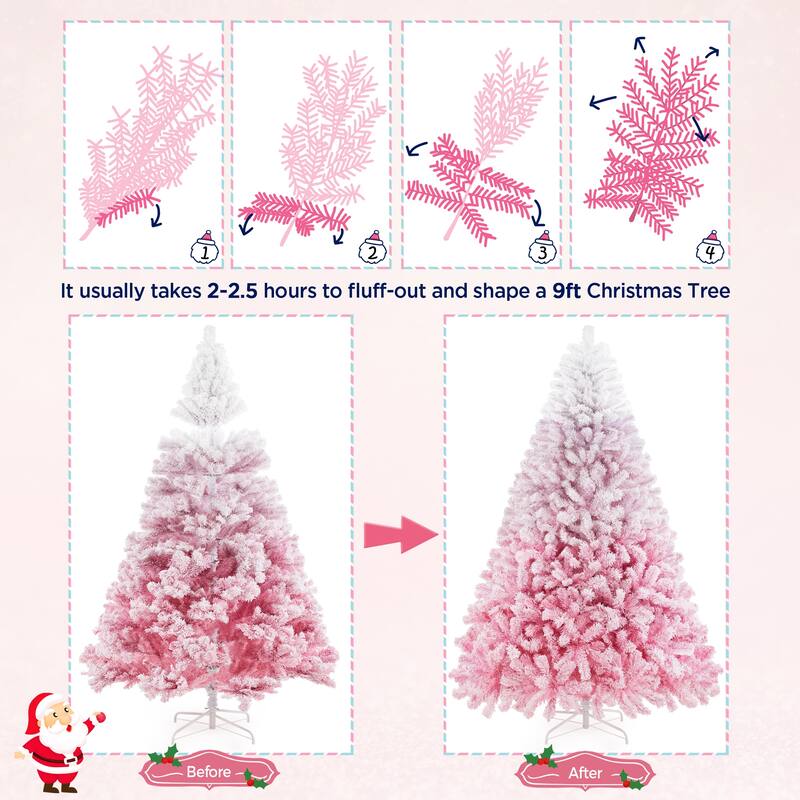 Yaheetech 9ft Pre-lit Flocked Artificial Christmas Tree with 900 Incandescent Warm White Lights & 2084 Tips
