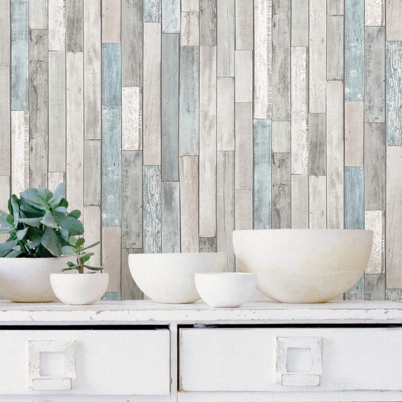 NuWallpaper Weathered Plank Caspian Peel and Stick Wallpaper