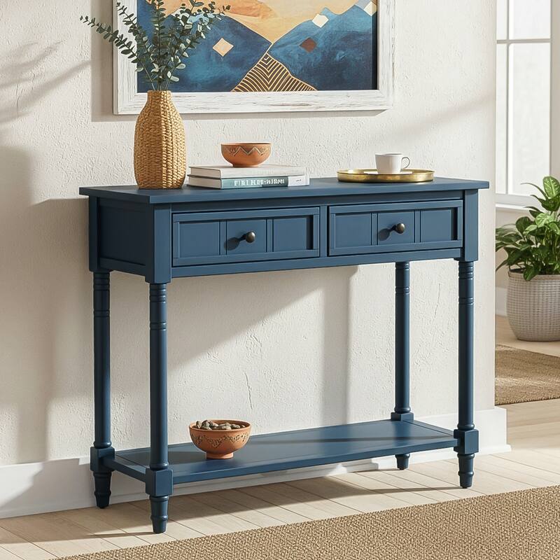 Console Table Traditional Design with Two Drawers and Bottom Shelf