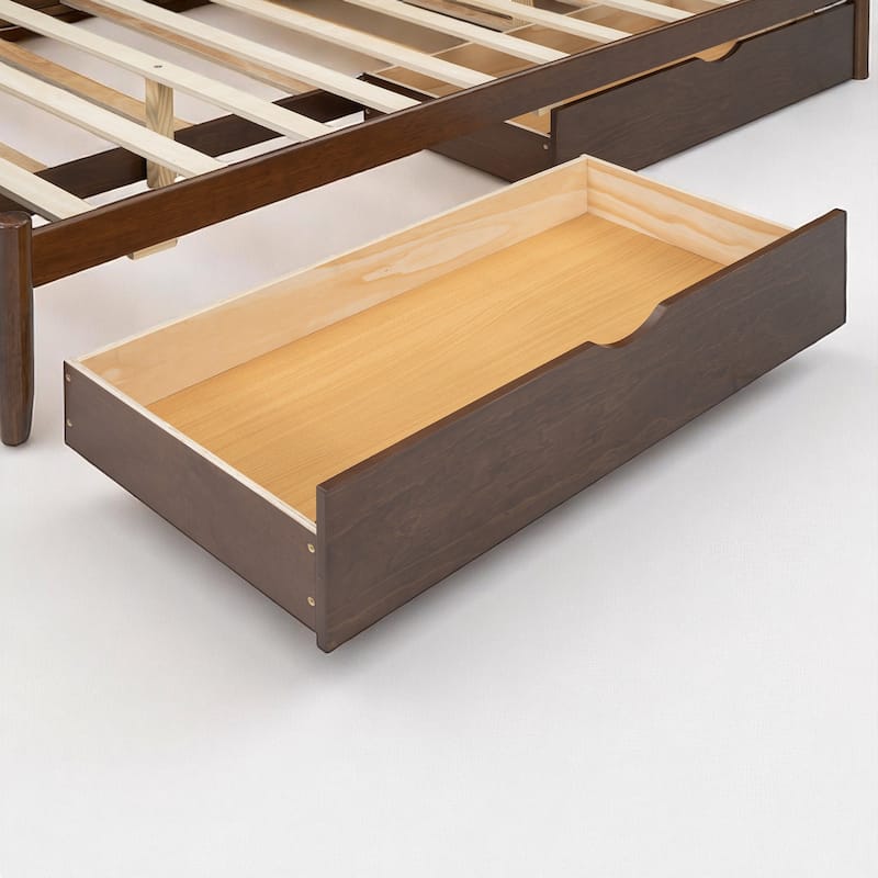 Rustic Queen Bed with Drawers and Pull-Out Twin XL Trundle, Solid Pine Platform Bed with Storage