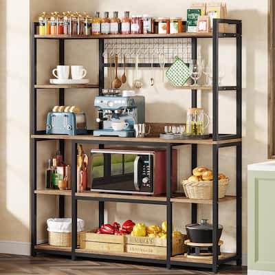 55" Wide Kitchen Hutch Cabinet Microwave Stand with 11 Hooks