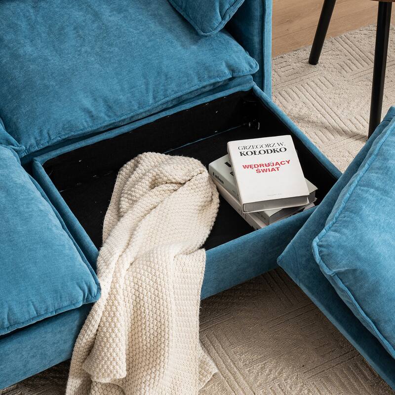 69.57" Metal Convertible U-Shaped Sofa with Storage Footstools, 3-Seater Combination Sofa