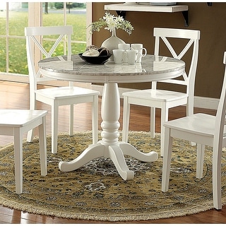 Wooden 5pc Dining Table & Chair Set Faux Marble Round Table w/ 4 Chair ...