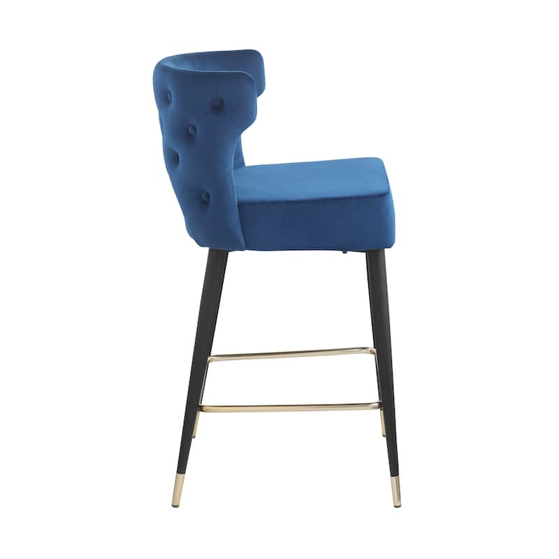 Contemporary Velvet Thick Upholstered Counter Bar Stool Set of 2,with Gold Tipped and Black Metal Legs