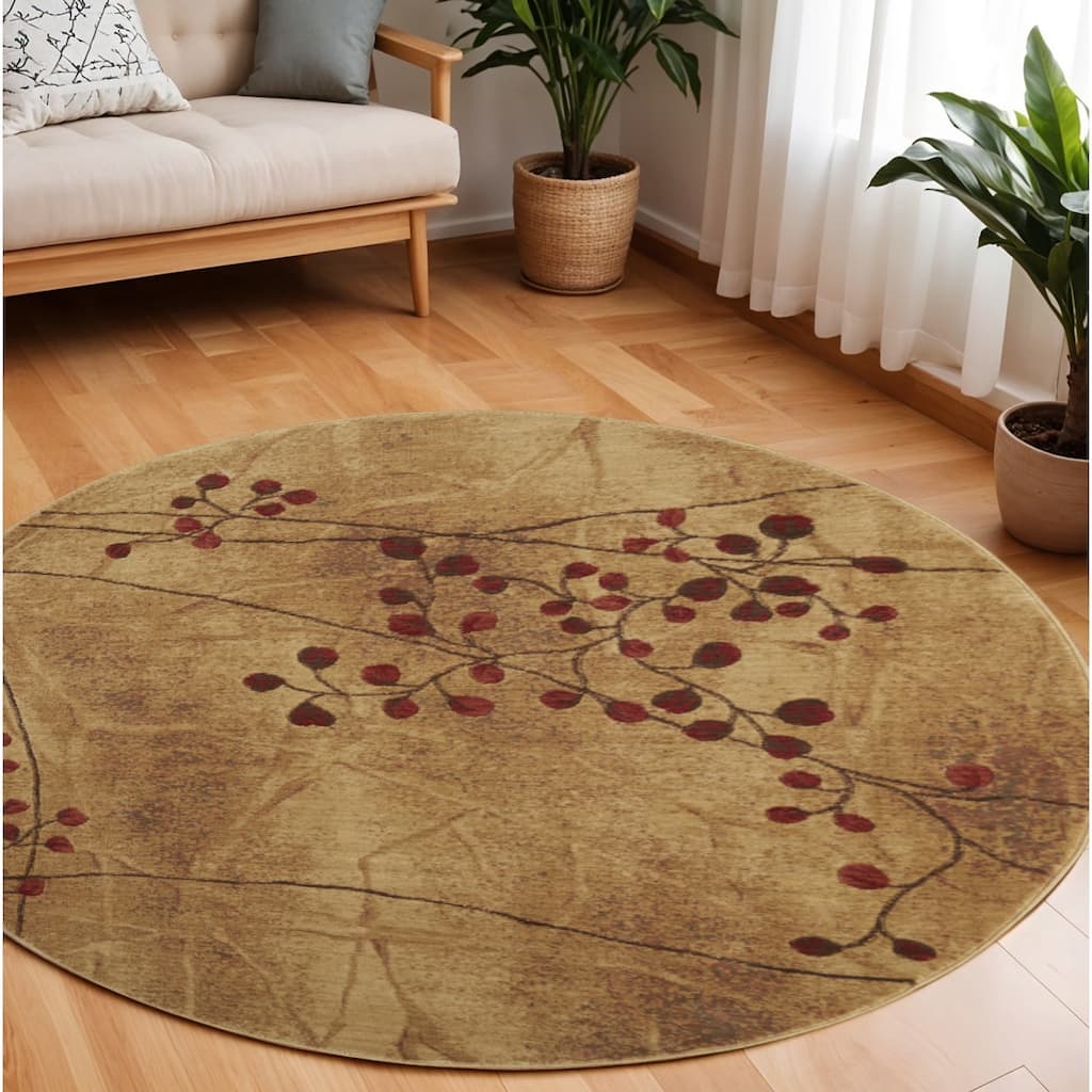 Qodul Power Loomed Geometric Floral Traditional Non Skid Area Rug By HomeRoots - 8' Round