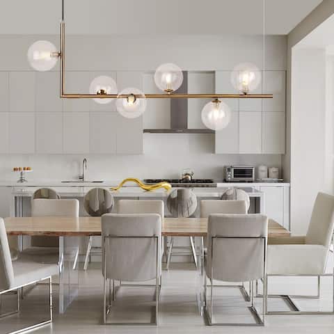 6-Light Linear Bubble Chandelier for Kitchen Island Dining Table