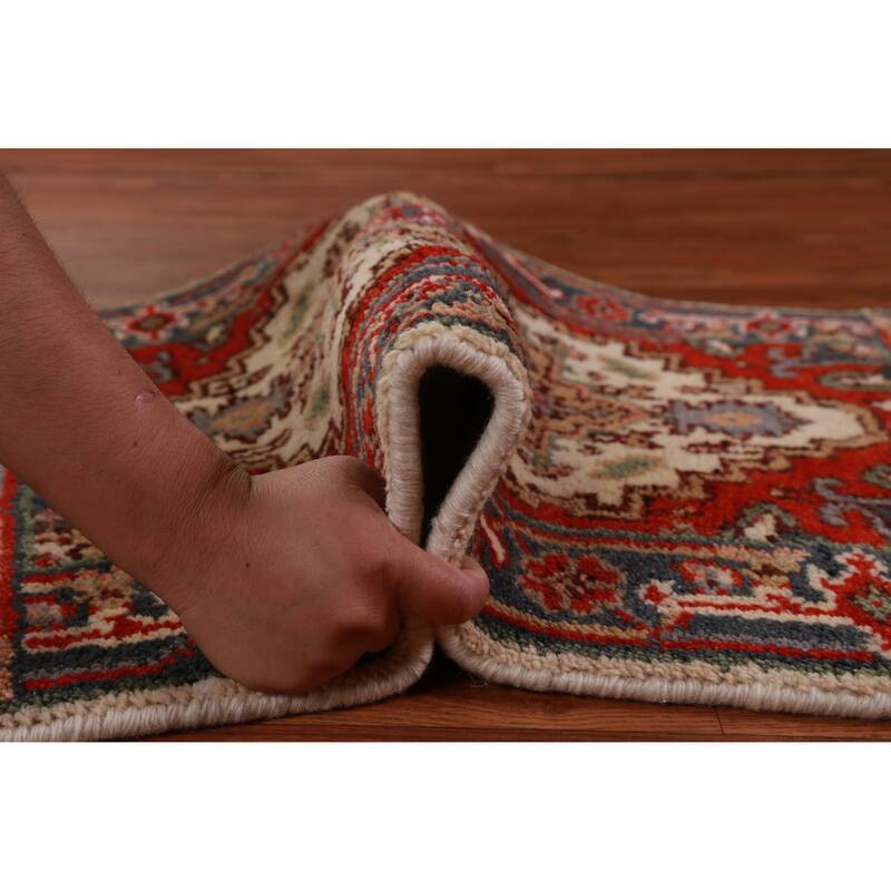 Hand Knotted Oriental 100% Wool Carpet Traditional Medallion Beige & Ivories Heriz (serapi) Area Rug - 3' 0'' X 2' 0''