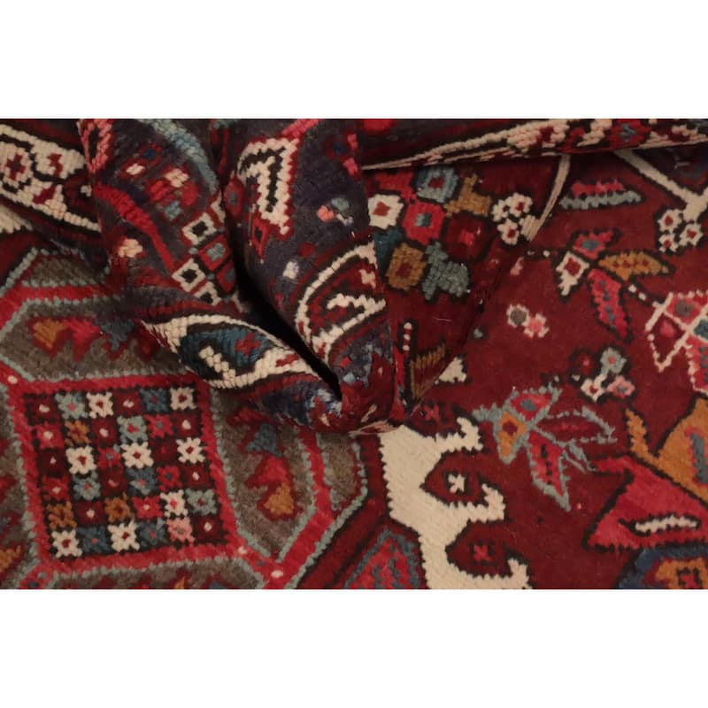 Hand Knotted Oriental 100% Wool Carpet Traditional Geometric Red Gharajeh Area Rug - 12' 11'' X 4' 9''