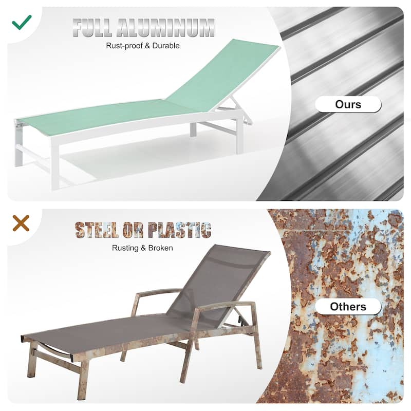3-Piece Outdoor Loungers Patio Chaise Lounge Chairs Set with Side Table