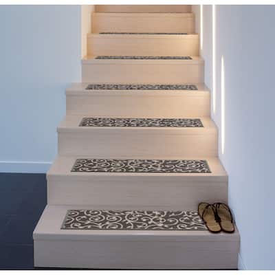 World Rug Gallery Modern Scroll Pattern Grey Nylon Stair Treads