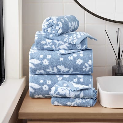 Lucky Brand Folk Floral 6-Piece Bath Towel Set 2 Bath towels 2 Hand towels 2 Washcloths - 28"x54"/16"x26"/12"x12"