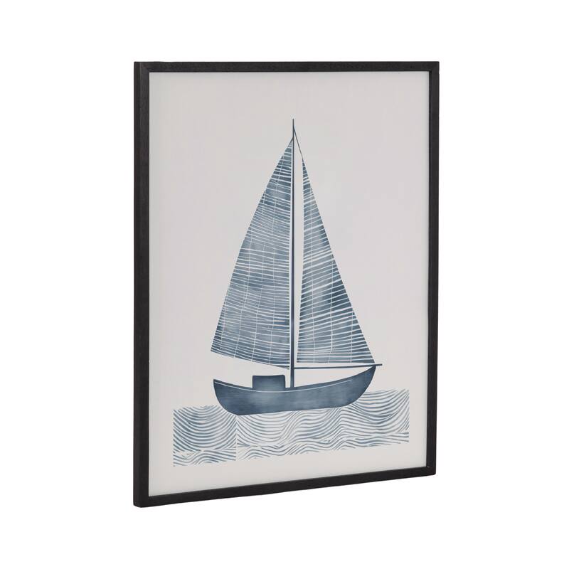 Kate and Laurel Gallery Nautical Blue Sailboat Print - 16x20 - Black
