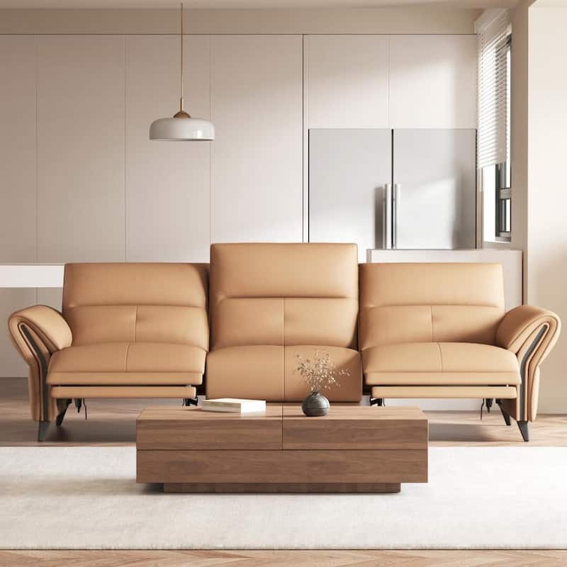 112.5'' Vegan Leather Power Reclining Sofa with USB Charging Port
