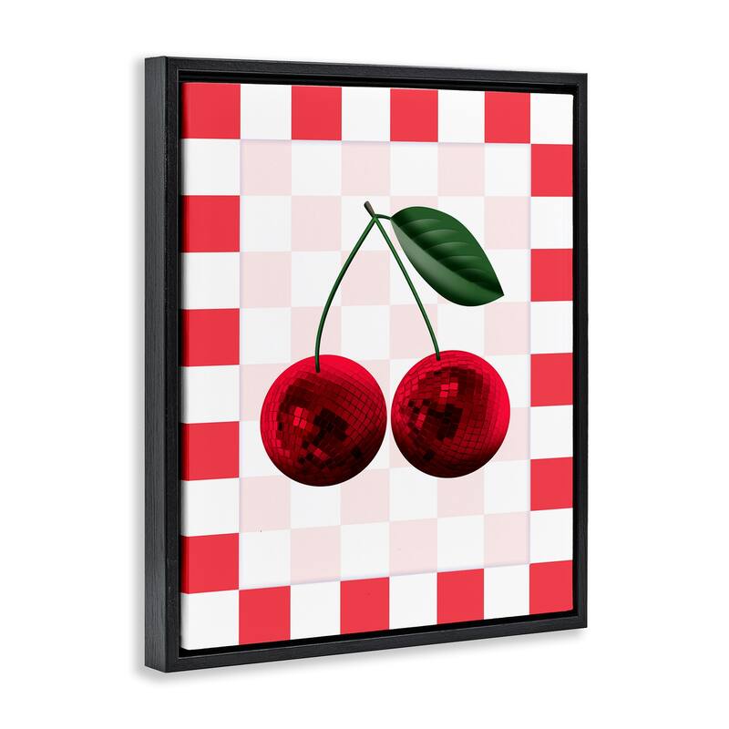 Stupell Disco Cherries on Checkered Framed Floater Canvas Wall Art Design By Marcus Prime