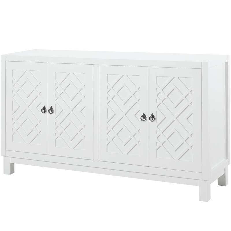 Large Storage Space Sideboard, 4 Door Buffet Cabinet with Pull Ring Handles