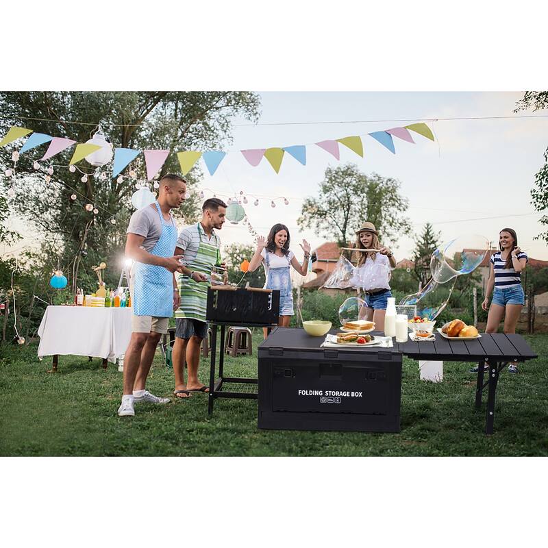 Folding Camp Kitchen Table with Storage Cabinet, Outdoor Cooking Station, Collapsible Table and Storage Bin