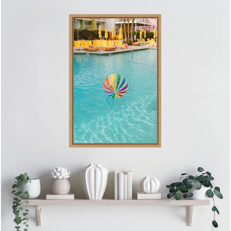 Palm Springs Pool Day by Bethany Young Framed Canvas Wall Art Print - Sylvie Natural