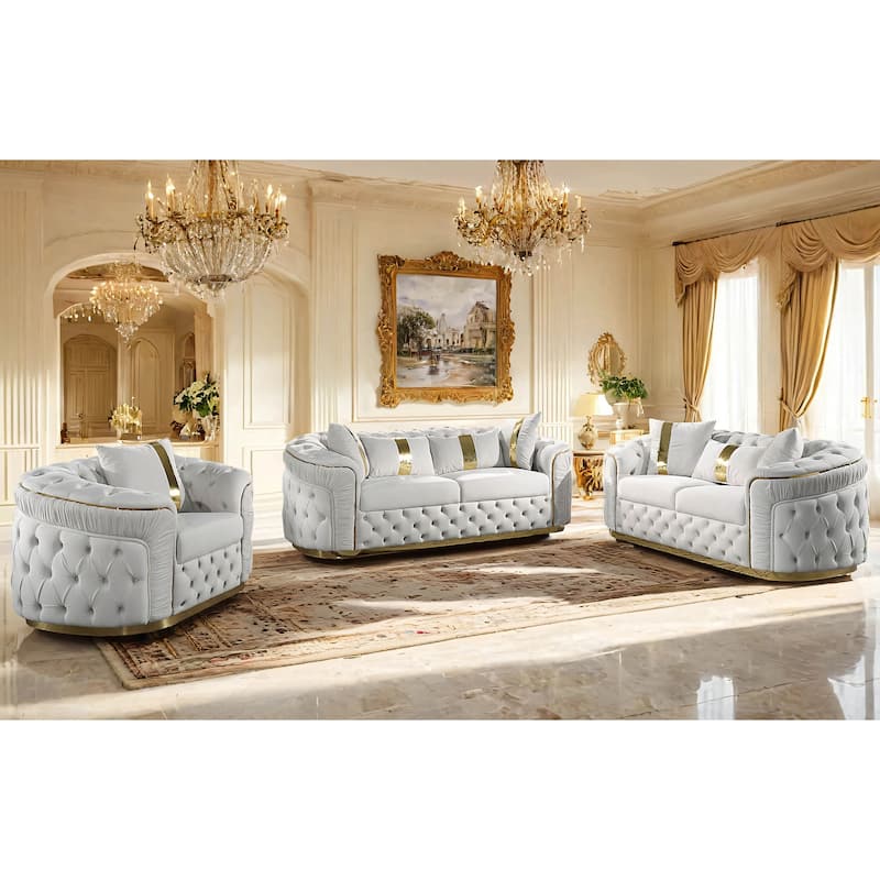Furniture of America Urgoto Glam Beige Polyester Fabric Button Tufted Arm Chair