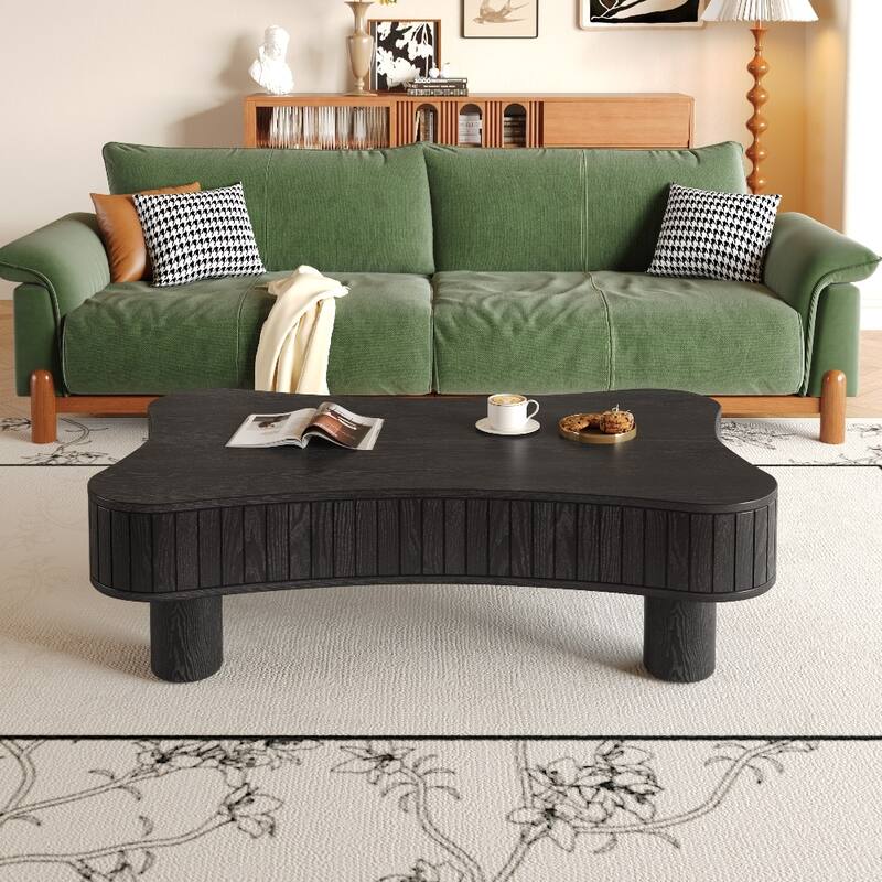 Lift Top Coffee Table with Fluted Panel Hidden Storage, Silent Hydraulic Lift and Curved Safety Corners