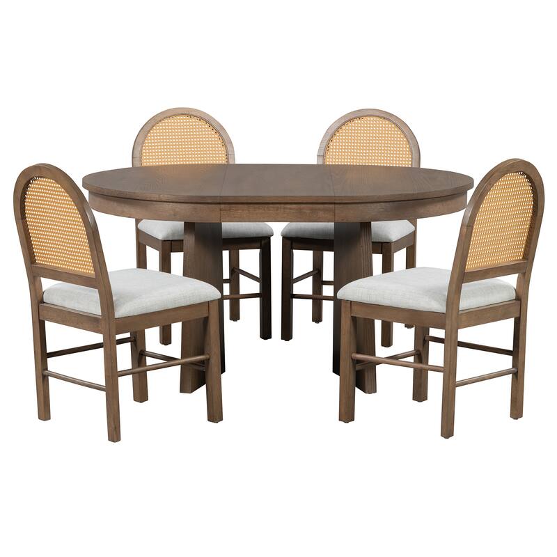 5-Piece Round Dining Set with 4 Upholstered Chairs and Extendable Table for Family Meals and Gatherings