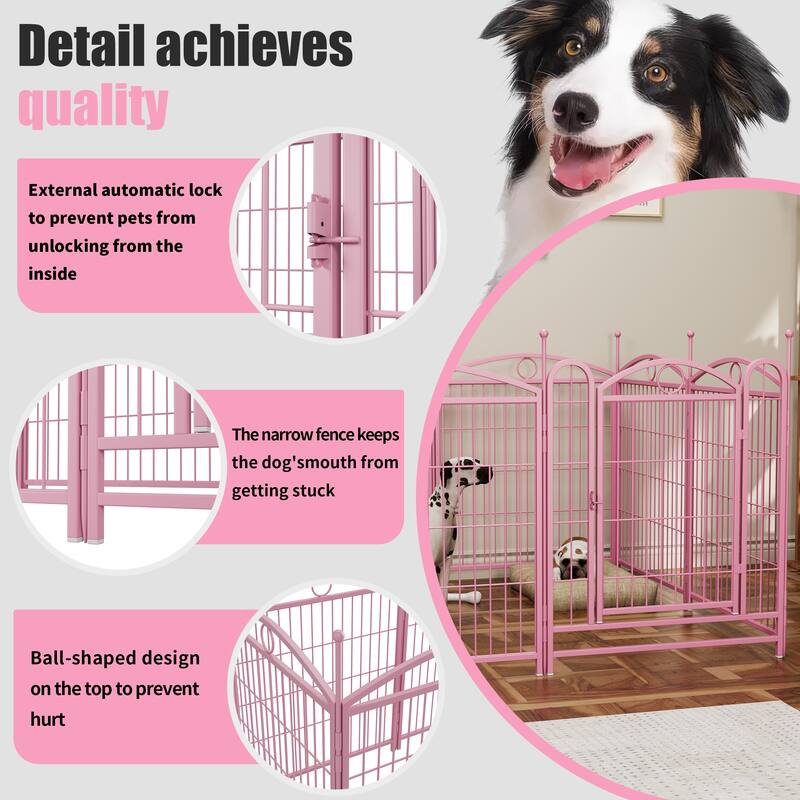 Dog Playpen 32 inch 8 Panels Metal Dog Pen Pet Dog Fence with Doors, Heavy Duty Dog Fence Puppy Pen Foldable Pet Exercise Pen