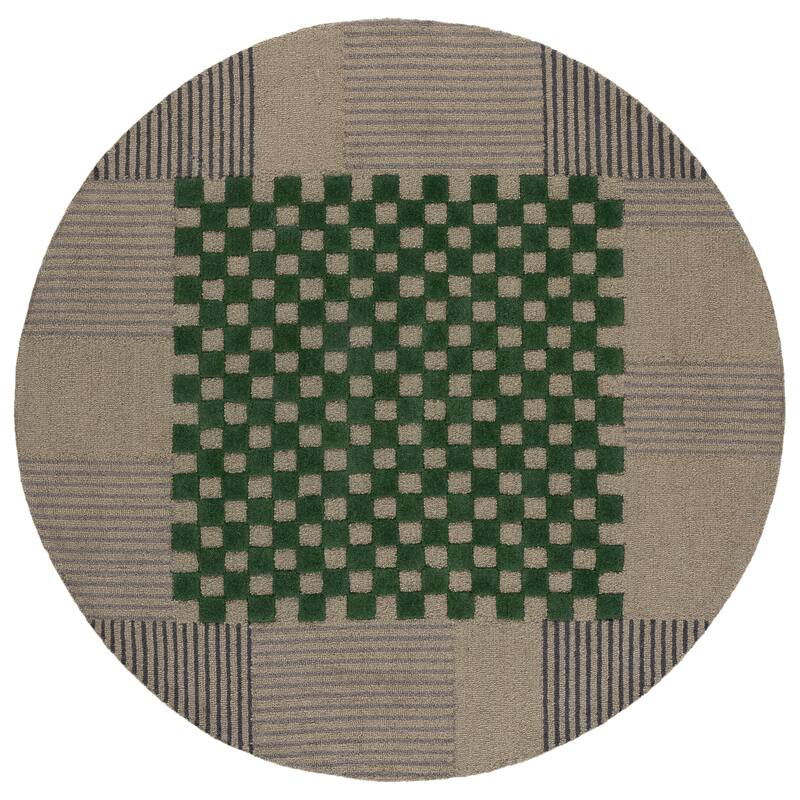 SAFAVIEH Handmade Genre Kiek Checkered Wool Rug - 6' Round - Grey/Green