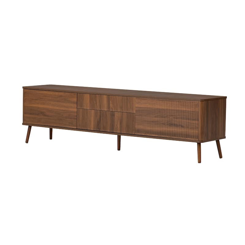 Fluted TV Stand with Storage Drawers and Cabinets for TVs up to 80", Walnut