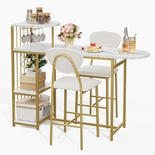 Compact 3-Piece Dining Set for 2, Bar Table with Wine Rack & Storage for Small Kitchens