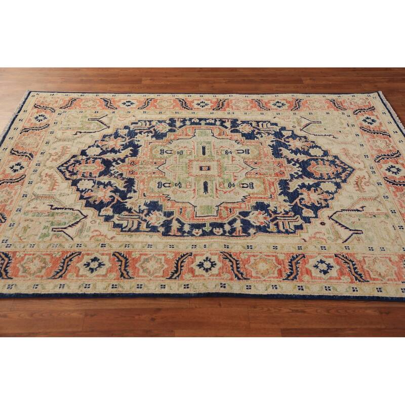 Vegetable Dye Heriz Serapi Oriental Rug Hand-Knotted Wool Carpet - 4'9"x 6'8"