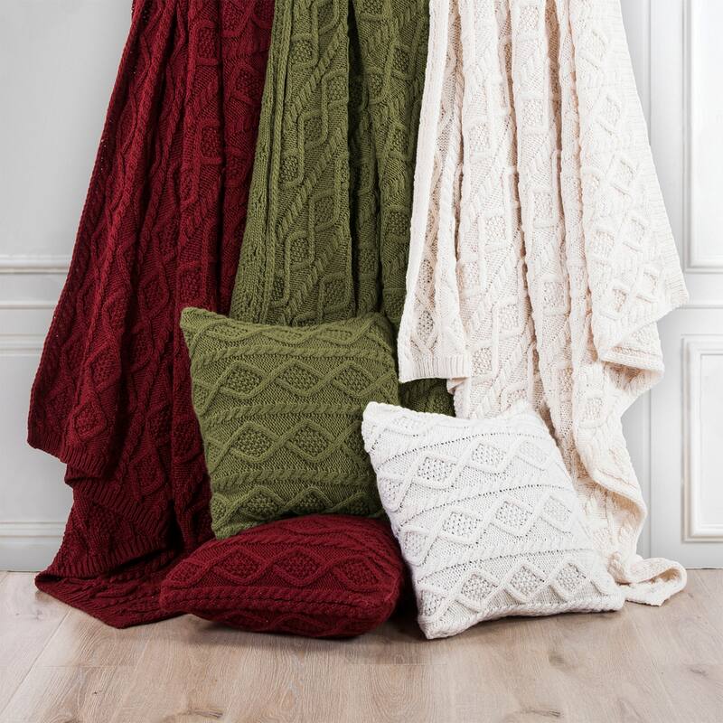 HiEnd Accents Cable Knit Soft Diamond Throw Pillow, 18"x18"