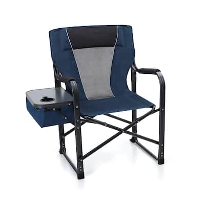 Metal Foldable Director's Chair Camping Chair with Cup Holder Storage Box