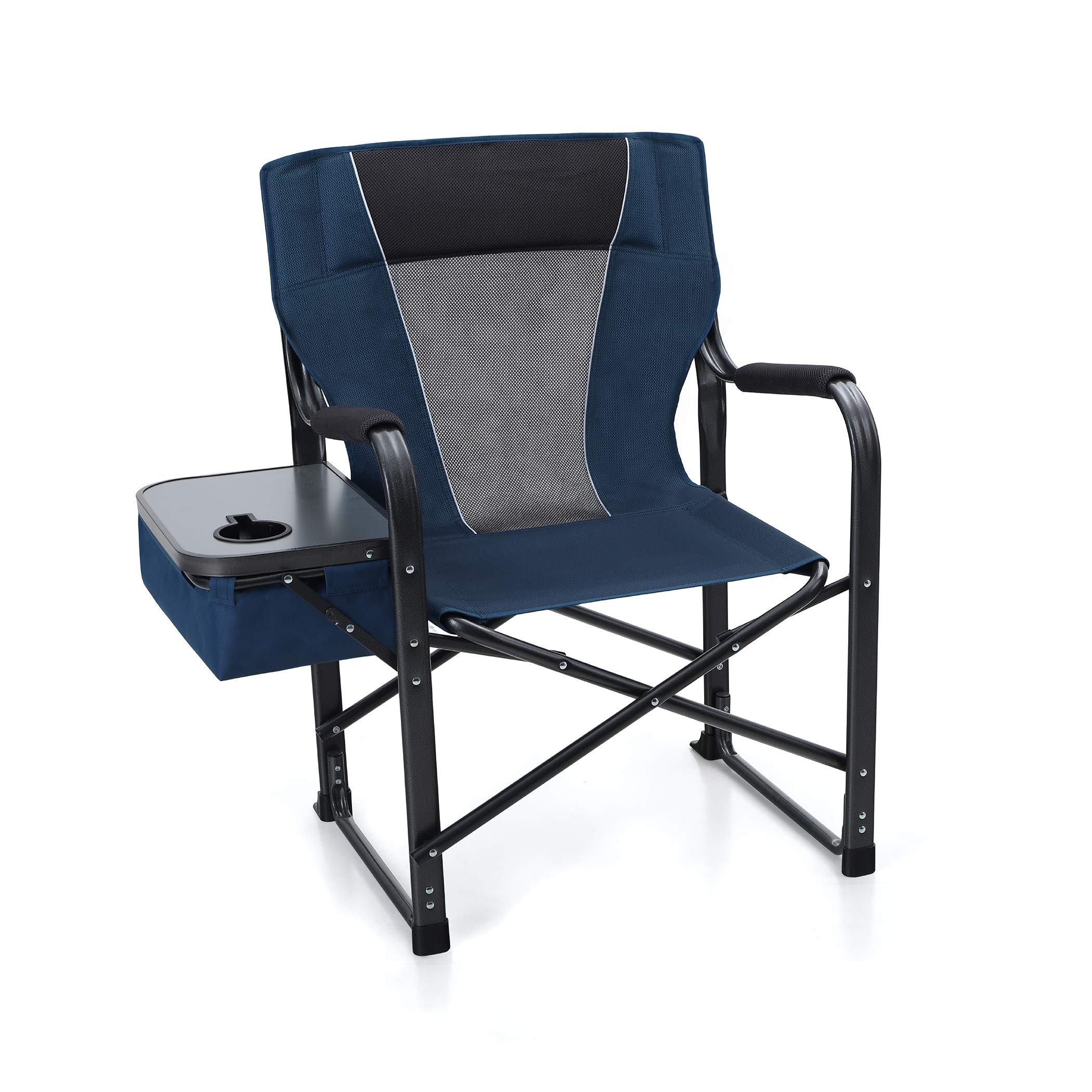 Metal Foldable Director's Chair Camping Chair with Cup Holder Storage Box