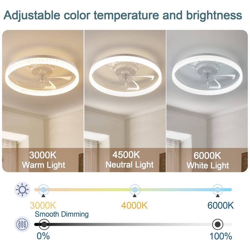 19" Bedroom Fan Light with Remote Control and Reversible DC Motor w/ LED Light