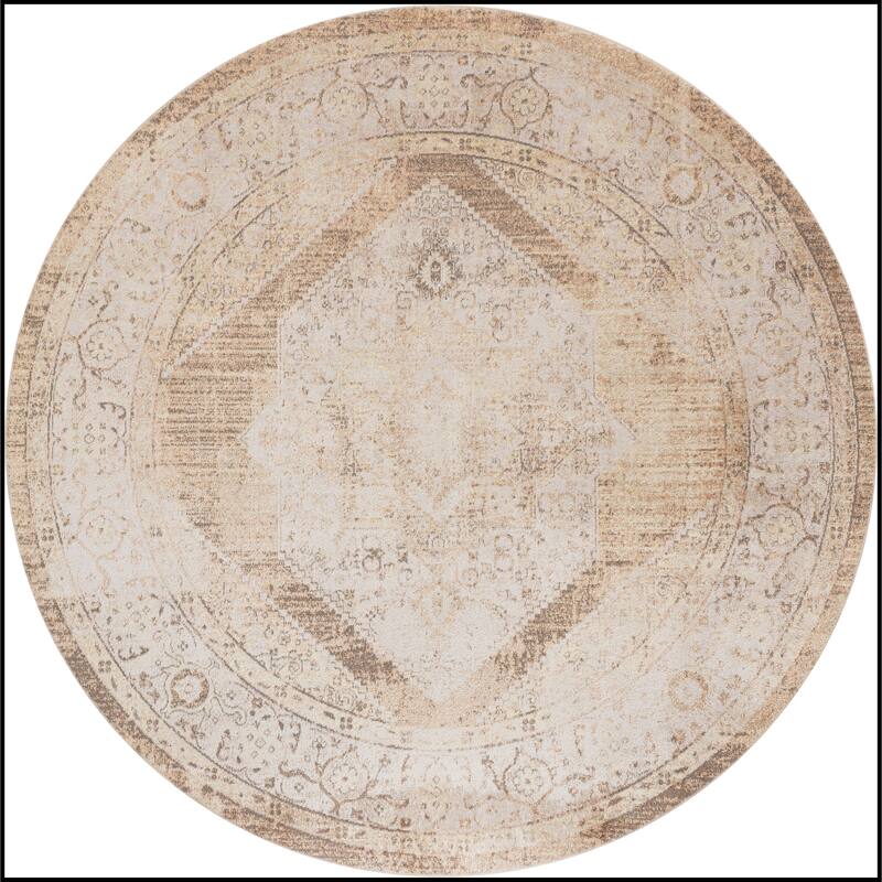 Nourison Astra Machine Washable Distressed Area Rug - 8' Round - Beige