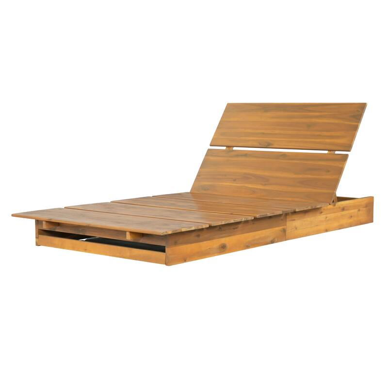 Christopher Knight Home - Modern Indoor/Outdoor Acacia Wood Chaise Lounge with 3-Position Adjustable Backrest & 3-Fold Cushion