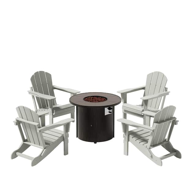 (4) Laguna Folding Adirondack Chairs with Fire Pit Table Set - Sand