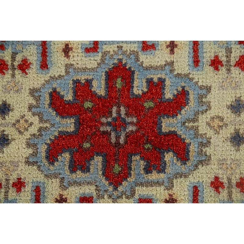 Geometric Kazak Indian Accent Rug Hand-Knotted Wool Carpet - 2'0" x 3'0"