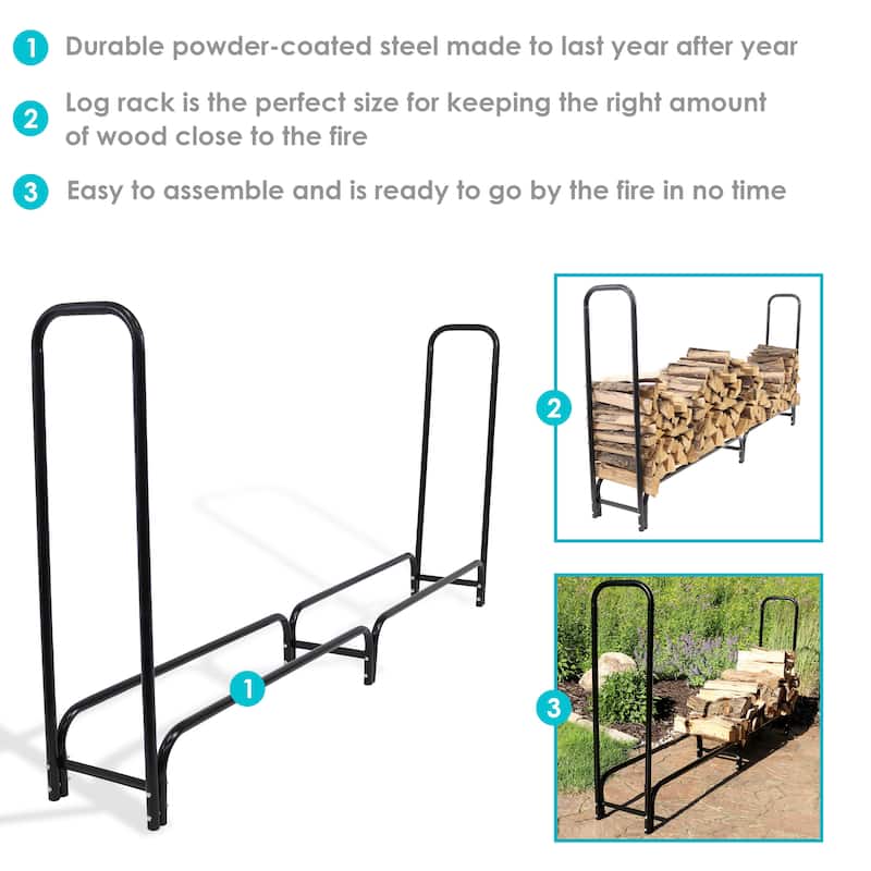 Sunnydaze Black Outdoor Firewood Stacker Storage Holder Log Rack - 8-Foot