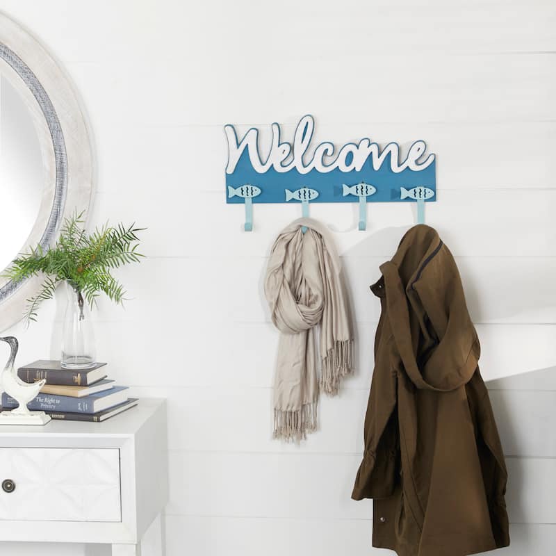 Blue Wood Coastal Wall Hook 11 x 19 x 2 - 19 x 2 x 11
