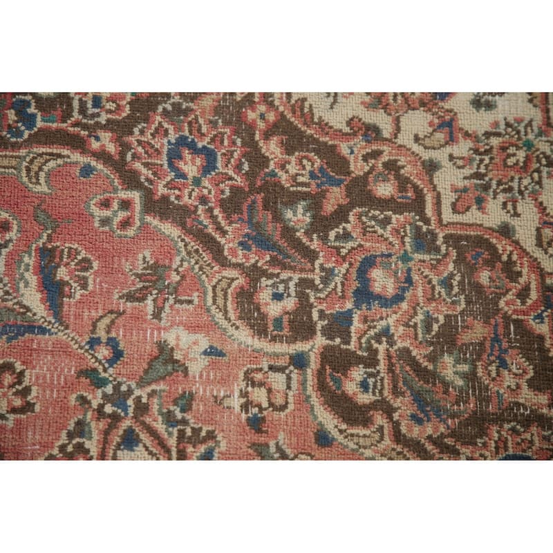 Distressed Mashad Persian Vintage Area Rug Hand-knotted Wool Carpet - 9'9" x 12'7"