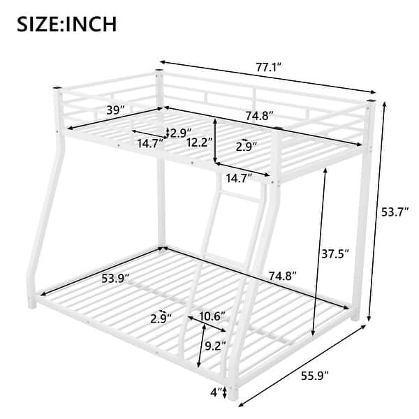 Twin over Full Metal Bunk Bed with Sloping Stairs, Modern Design in White, Space-Saving and Easy to Assemble for Bedrooms