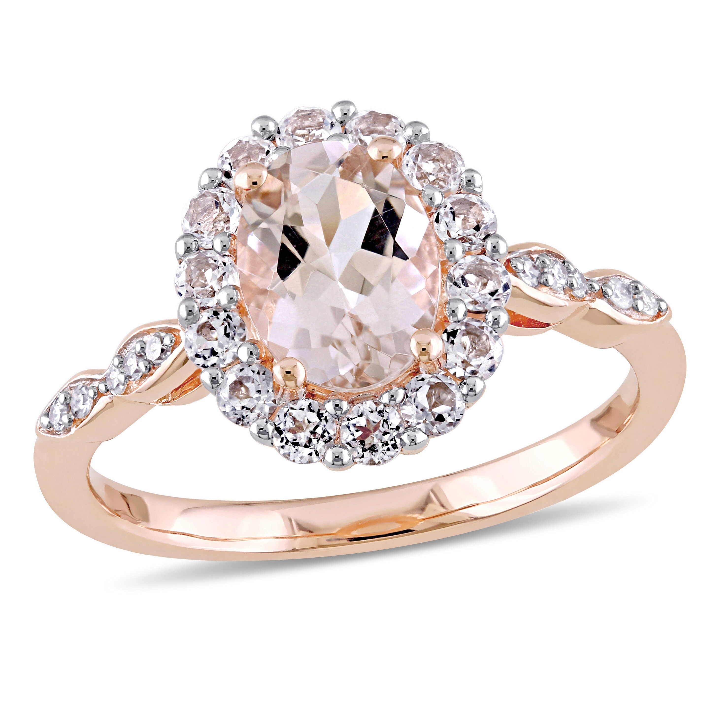 Shop Miadora 14k Rose Gold Oval Cut Morganite White Topaz And Diamond Halo Ring On Sale Overstock 12139888