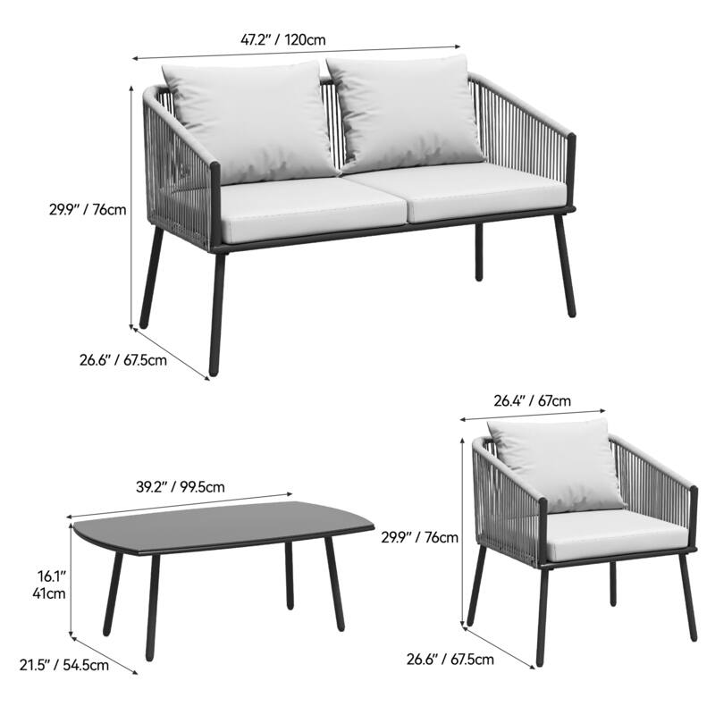 4-Piece Patio Furniture Wicker Outdoor Bistro Set All Weather Double White Side Rattan Conversation Loveseat
