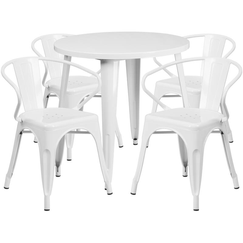 30'' Round Metal Indoor-Outdoor Table Set with 4 Arm Chairs