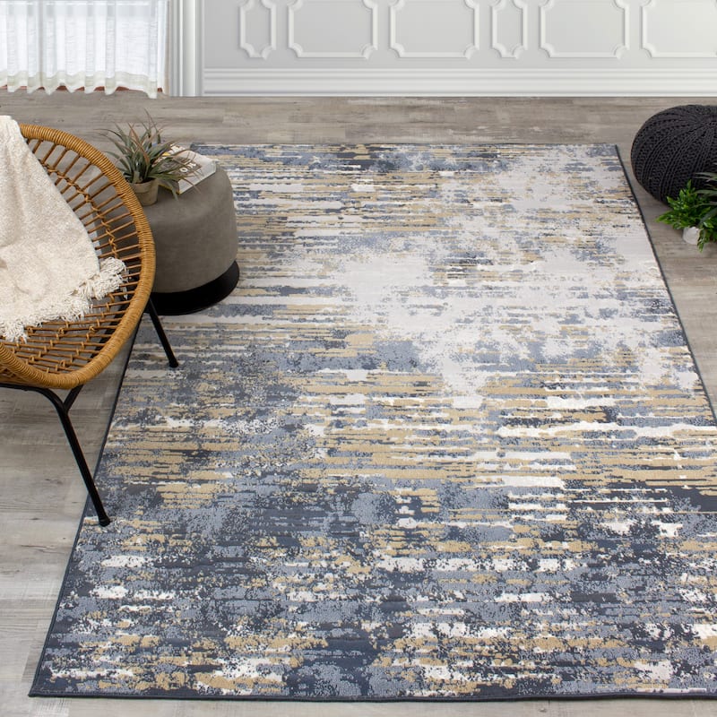 Iris Beige/ Blue Distressed Rip Rug
